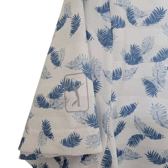 PGA Tour Size S White with Blue Tropical Leaves Pattern Golf Polo Shirt - Picture 6 of 12